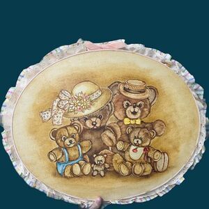 Vintage 1980s Teddy Bear Family Painting – Hand Painted Nursery Wall Art